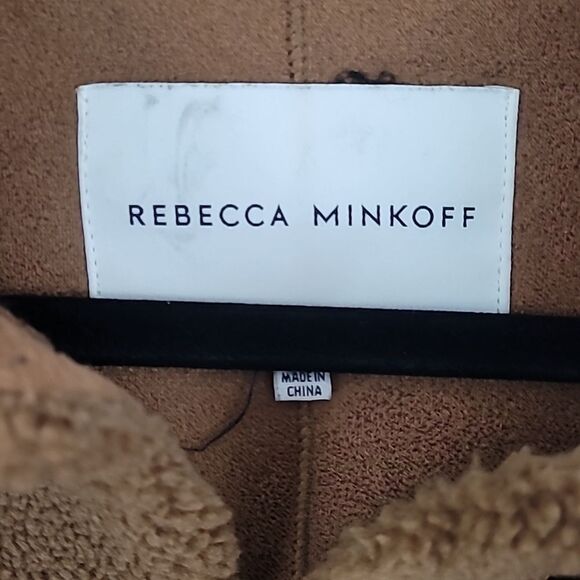 Rebecca Minkoff Brown Faux Shearling Button Down Long Overcoat w/Pockets Size XL - Picture 15 of 15